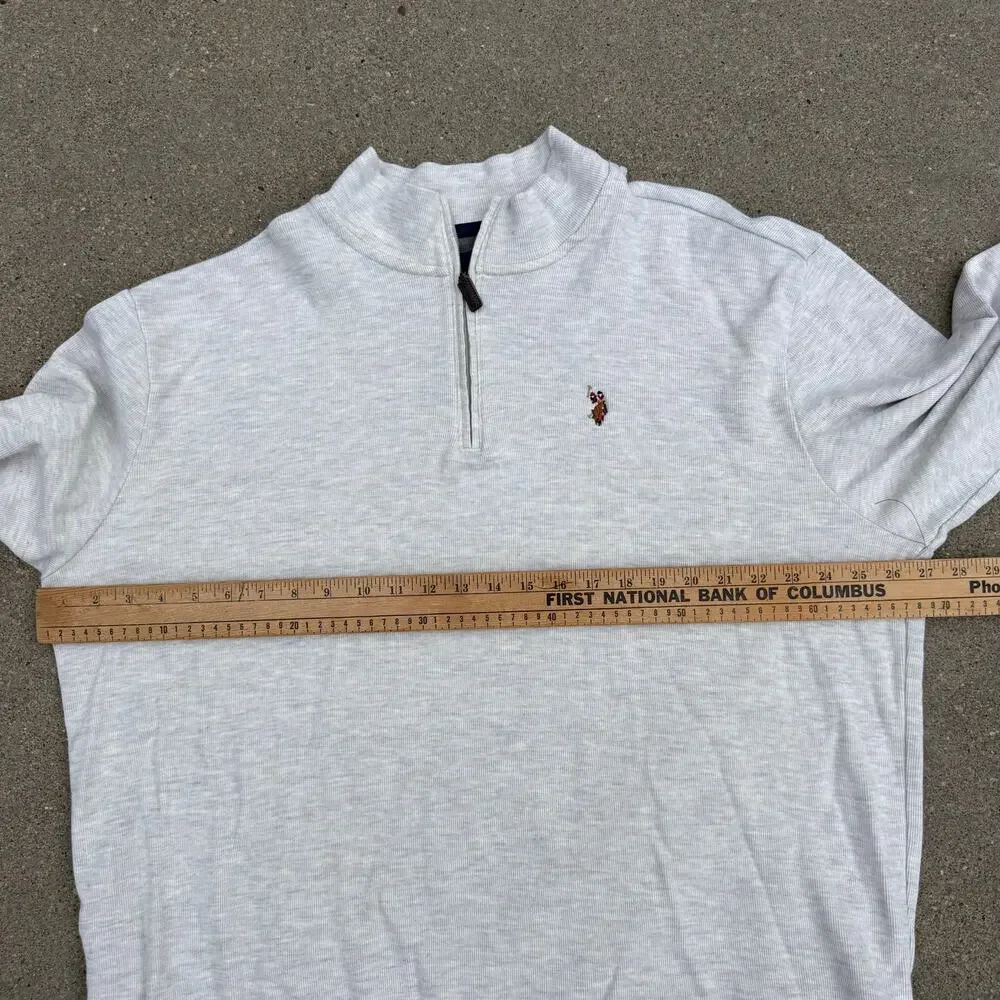 US Polo Assn Heathered Gray Beige 1/4 Zip Knit Pullover Sweatshirt Sweater 3XL